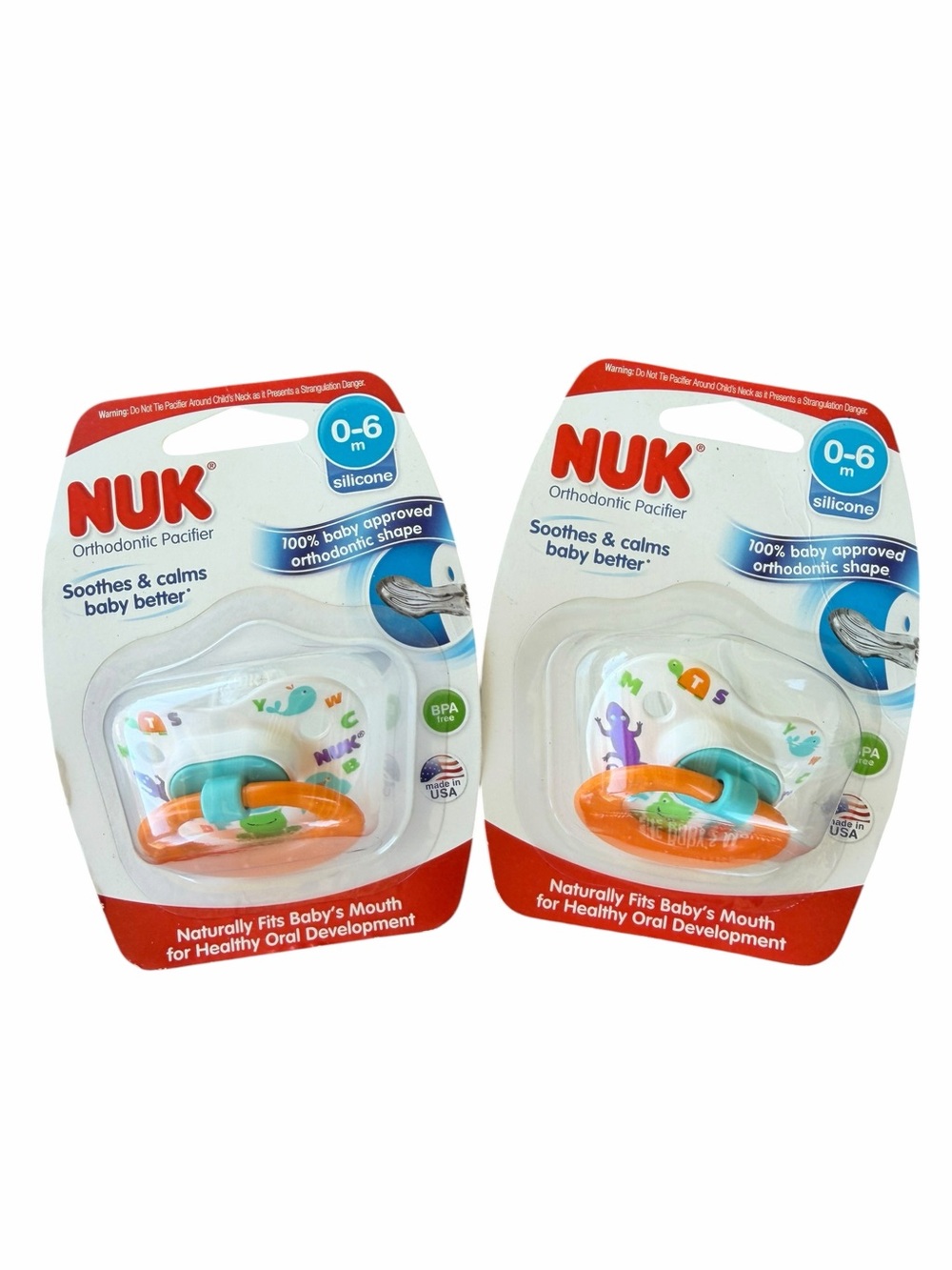 NUK Orthodontic Silicone Pacifier Set 0-6 Months Lizard Turtle Whale NIP